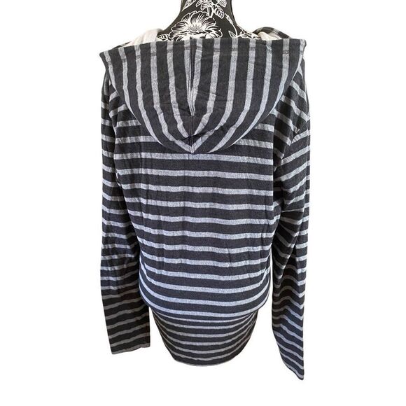 On The Byas Striped Hooded Long Sleeve Shirt Quarter Button - Picture 2 of 8
